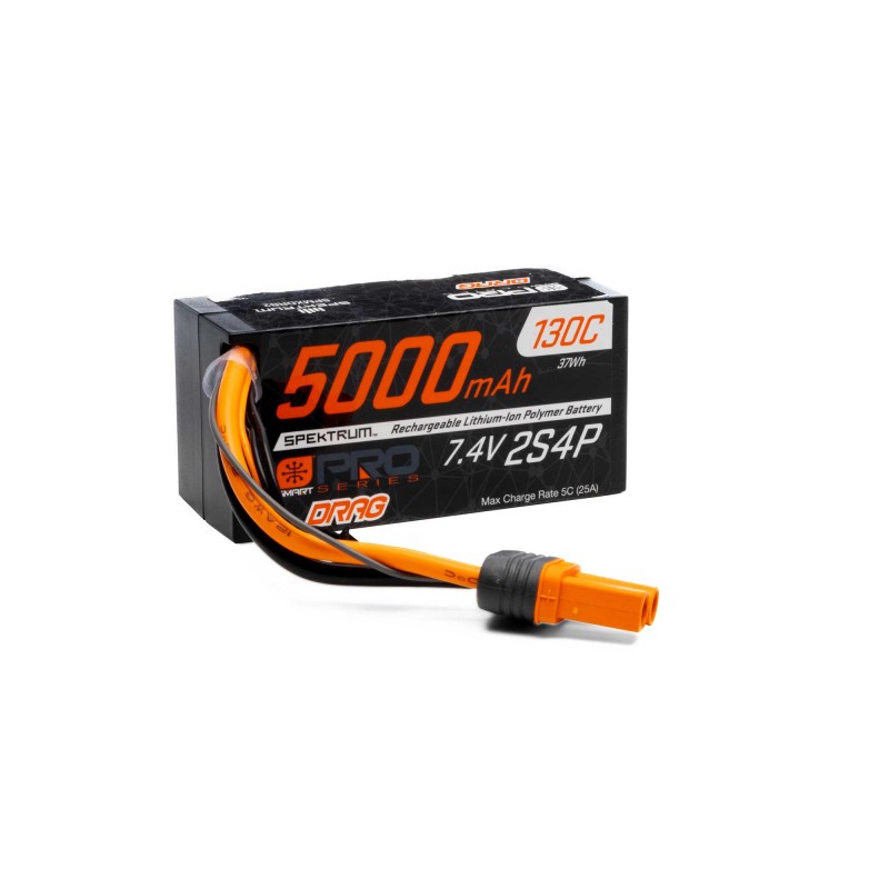 Spektrum 7.4V 5000mAh 2S 130C Smart No Prep Drag LiPo Battery: IC5 - SPMXDRB2