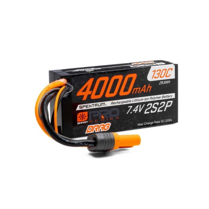 Spektrum 7.4V 4000mAh 2S 130C Smart No Prep Drag LiPo Battery: IC5 - SPMXDRB1